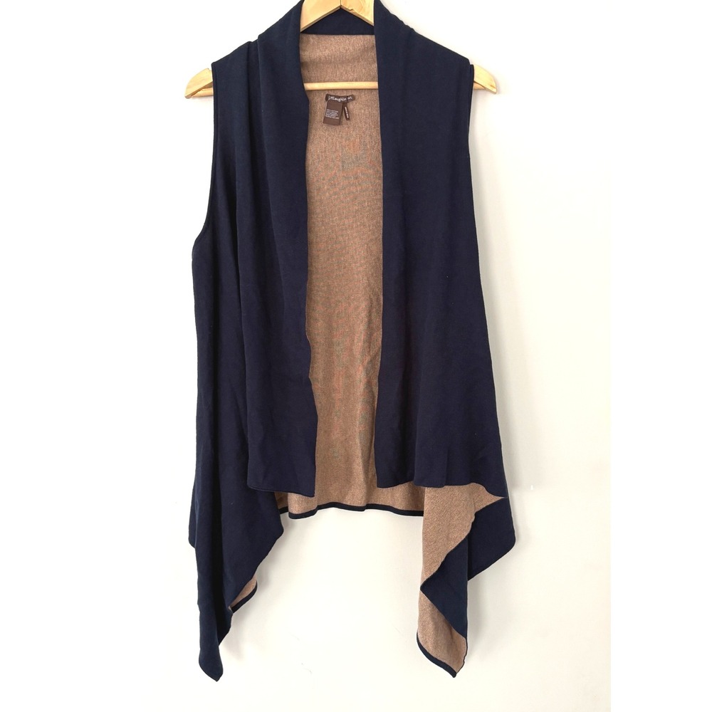 J.McLaughlin Vest Womens Medium‎ Large M/L Navy Blue Tan Sleeveless Knit Drape